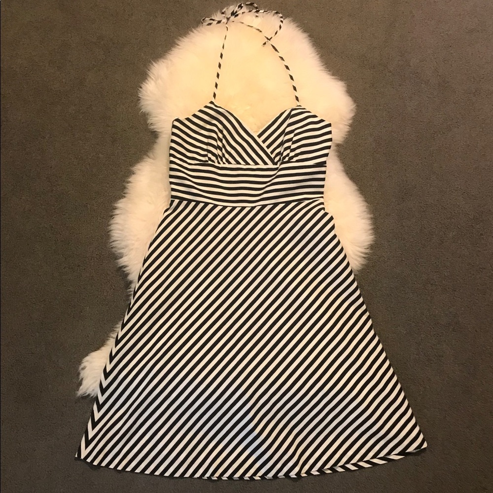 White House Black Market Halter Striped Dress Sz 6